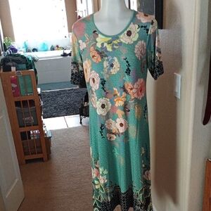 Johnny Was Otti Alba MilleyTeal Floral Midi Dress Size Small